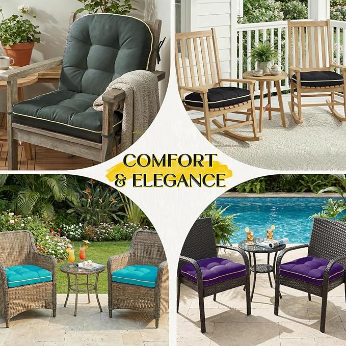 1 MIDDLE ONE Outdoor Chair Cushions Set of 2, Outdoor Cushions for Patio Furniture and Wicker Chair, Memory Foam Patio Seat Cushion Pads with Ties, 19 x 19 Inch (Black)