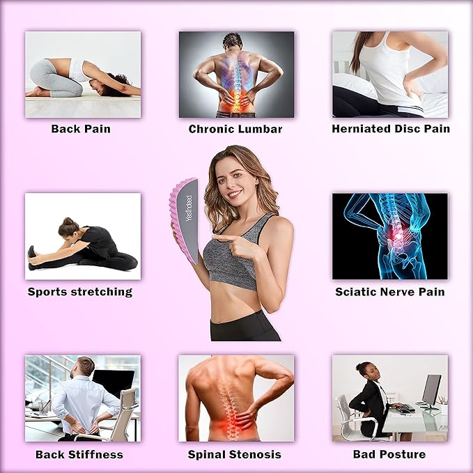 YESINDEED Back Stretcher Pillow – Lumbar Support Cushion for Back Stretching, Posture Support, Ergonomic Drop Shape Design, Comfortable Use at Home, Office or Floor (Pink)
