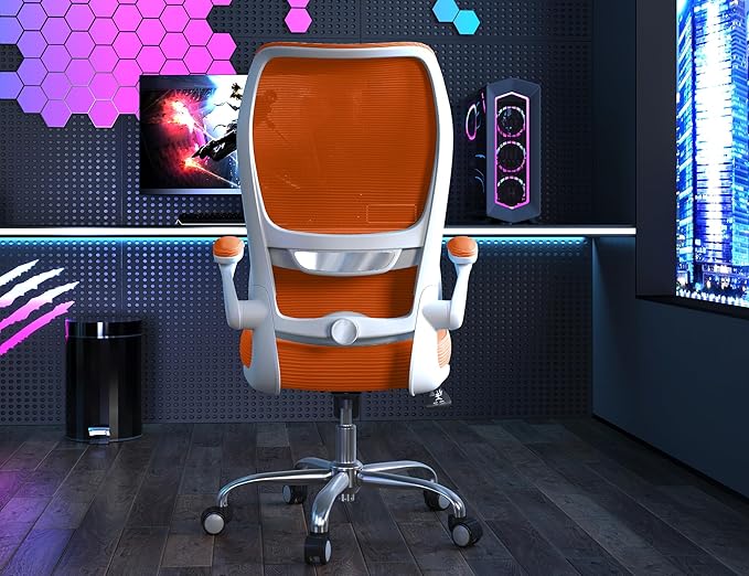 TRALT Ergonomic Office Chair - Desk Chair with Wave High Back Adjustable Lumbar Support Computer Chair - Gaming Chairs Mesh Backrest and PU Leather Seat for Home Reading Chairs to Adults (Orange)