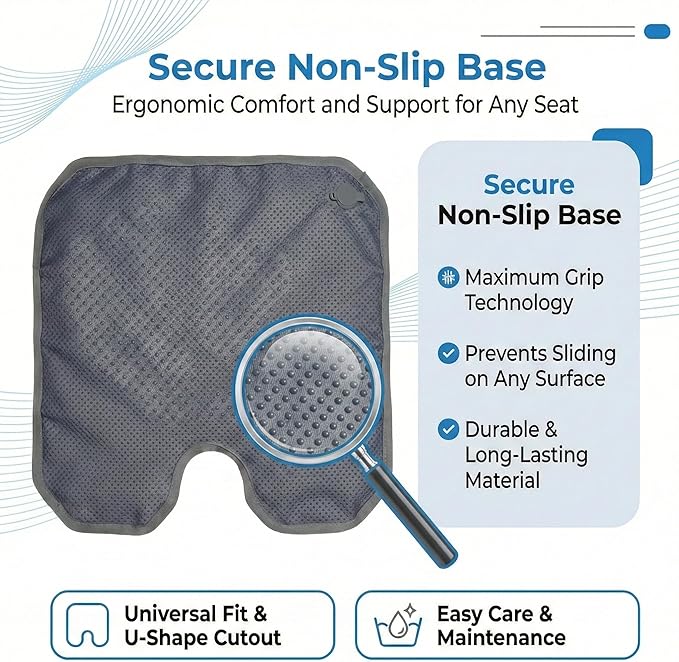 Inflatable Seat Cushion, U-Shaped Coccyx Cushion for Office Chair, Car & Wheelchair, Ergonomic Pressure Relief for Tailbone & Sciatica, Adjustable Firmness, Non-Slip Seat Pad for Long Sitting