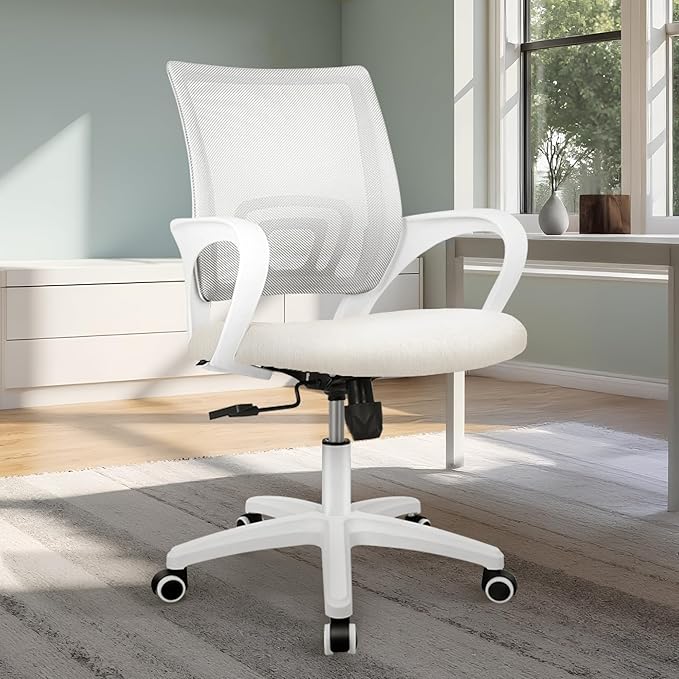 ETONEX Office Chair with Ergonomic Mid Back Cushion Lumbar Support Adjustable Swivel Rolling Computer Gaming Desk Chair Comfy Mesh Seat Wheels Home Executive Use (1, Ivory)