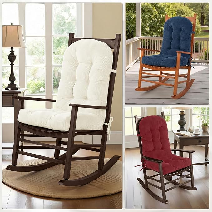 Rocking Chair Cushions Set - Non-Slip Adirondack Chair Cushions with Ties Indoor/Outdoor Rocking Chair Pad for Living Room, Bedroom, Balcony, Office