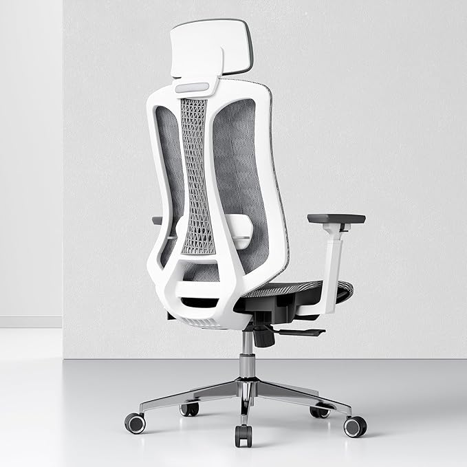 Logicfox Ergonomic Office Chair, High Back Mesh Desk Chair - Adjustable Lumbar Support & 3D Armrests, Swivel Computer Chair with Headrest, Tilt Lock & PU Wheels for Home Office, Long Hours Work