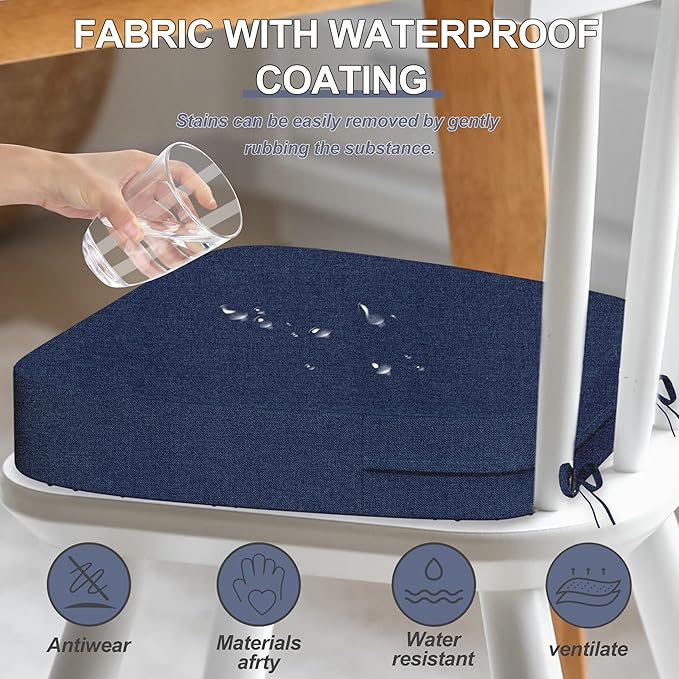 17'' x 16'' x 2.5"Thick Chair Cushions for Dining Chairs, 8 Pack WaterProof Easy Clean Kitchen Chair Pads with Ties and Non-Slip Backing - 30D High Elastic Foam Soft Kitchen Chair Cushions