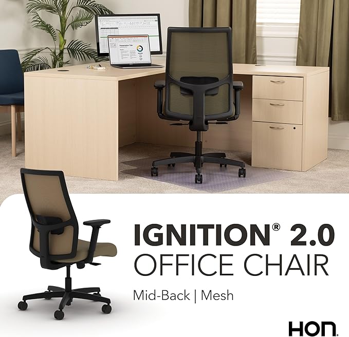 HON Ignition 2.0 Mid Back Task Chair, Spectrum Mesh, Standard Synchro-Tilt Control, Office Chair with Lumbar Support, Height and Width Adjustable Arms, Black Frame, Quicksand