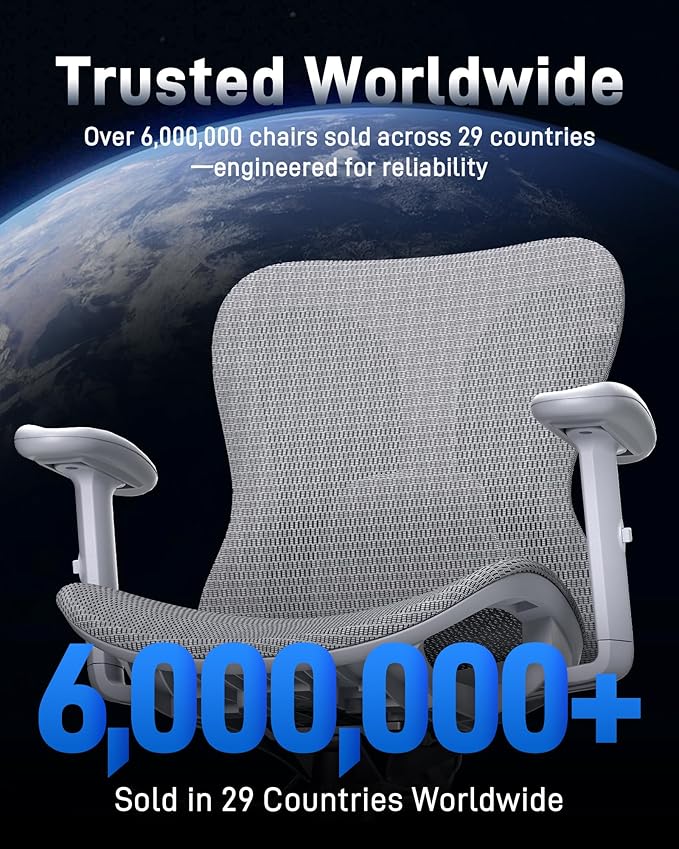 amseatec Ergonomic Office Desk Chair, Comfortable Computer Gaming Chair, Breathable Mesh Back & Seat, Adjustable Armrest, Lumbar Support, Butterfly Design for Home Office (Gray)