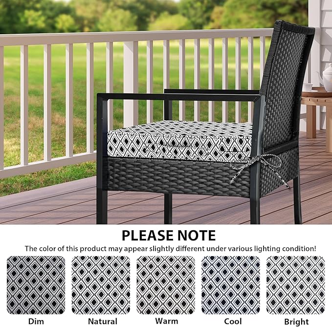 IPYNBAP Outdoor Chair Cushions Set of 4 -Waterproof Outdoor Seat Cushions for Patio Furniture, Patio Chair Cushion with Handle and Ties, Out Door Chair Pads,18.5x16x3-Square, Black Geometry