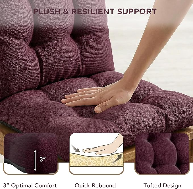 Codi Rocking Chair Cushions Indoor, Water Resistant Glider Rocker Replacement Cushion Set for Patio Porch Garden - Fits Most Standard Rockers, Wine 1PK