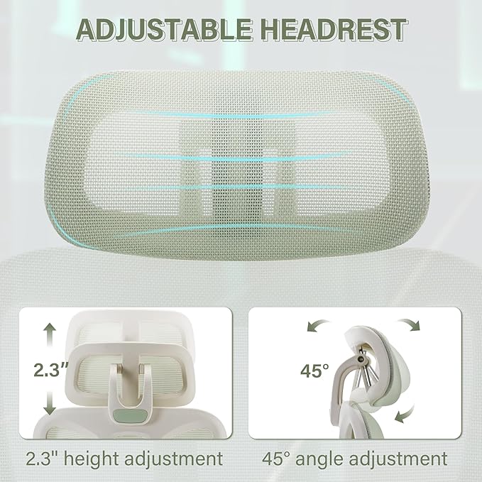 Ergonomic Office Chair with Footrest, High Back Computer Office Chair with Dynamic Lumbar Support, 2D Headrest, 2D Armrest, Sponge Seat, Mesh Home Office Desk Chair for Adults, Green