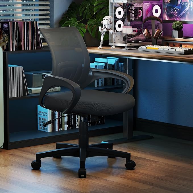 Giantex Ergonomic Mesh Office Chair, Mid-Back Computer Chair with Breathable Backrest, Lumbar Support and Adjustable Height, Gaming Chair, Swivel Rolling Desk Chair for Home Office, Task and Study