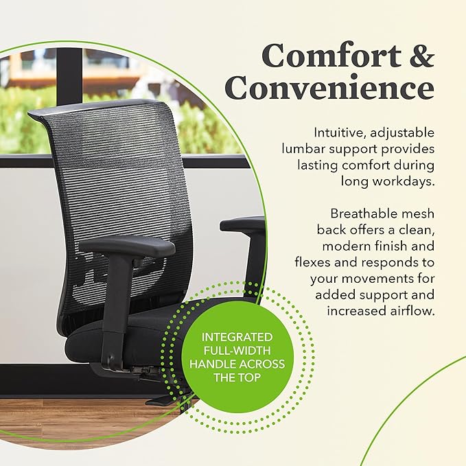 HON Convergence Ergonomic Office Chair with Mesh Back, Adjustable Arms, Lumbar Support, Synchro‑Tilt Desk Chair with Wheels for Home Office or Computer Use, Black Frame, Peacock