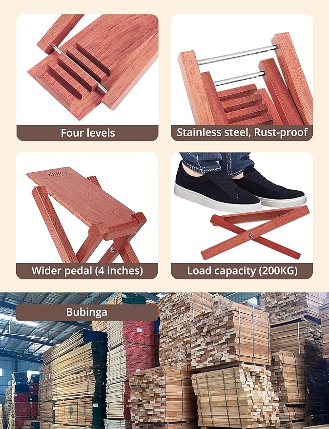 Guitar Stool Foot Rest, Adjustable Foot Stool Folded Wooden Guitar Pedal,Pedicure Foot Stool Footrest 4 Level (Bubinga)