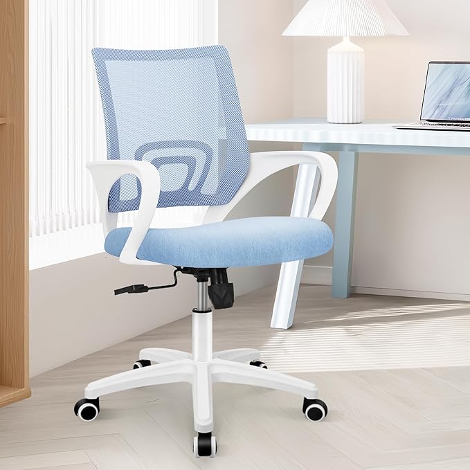 ETONEX Office Chair with Ergonomic Mid Back Cushion Lumbar Support Adjustable Swivel Rolling Computer Gaming Desk Chair Comfy Mesh Seat Wheels Home Executive Use (Sky Blue)