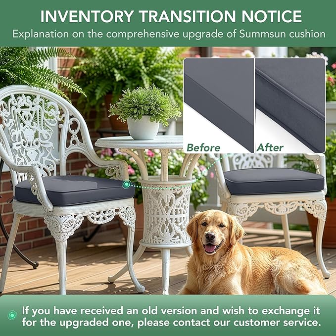 Outdoor Chair Cushions Set of 2: Waterproof & Fade Resistant Patio Furniture Cushions - 19 x 19 x 2 Inch Non Slip Round Corner Seat Cushion Pads with Removable Cover for Garden Yard Lawn, Dark Grey
