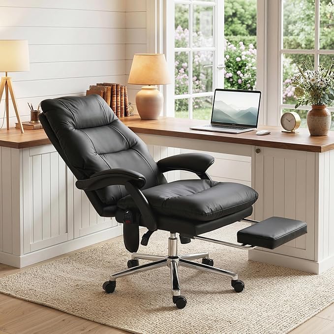 HOMCOM Massage Office Chair with 6-Point Vibration, Pet-Friendly Faux Leather Ergonomic Executive Desk Chair with Double-Layer Spring Cushions, Wide Seat, High Back, Reclining, Footrest, Black