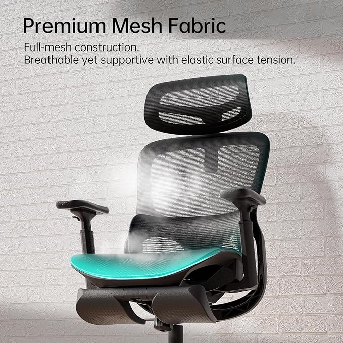 Hbada P2 Ergonomic Office Chair, Office Chair with 3D Lumbar Support, Mesh Chairs with 3D 360° Rotation Arm & 3D Headrest, 135° Stepless Tilt Function, Black(with Footrest)