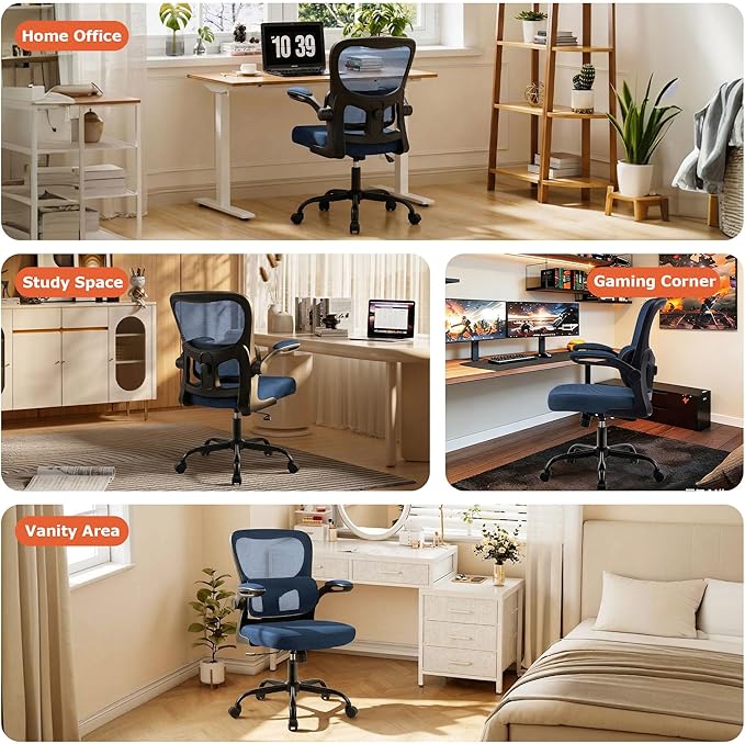 AreShark Office Chair Ergonomic Desk Chairs with Adjustable Lumbar Support, High Back Breathable Mesh Chair with Wheels& Flip-up Armrests,Rolling Swivel Comfy Task Computer Chair for Home Work Gaming