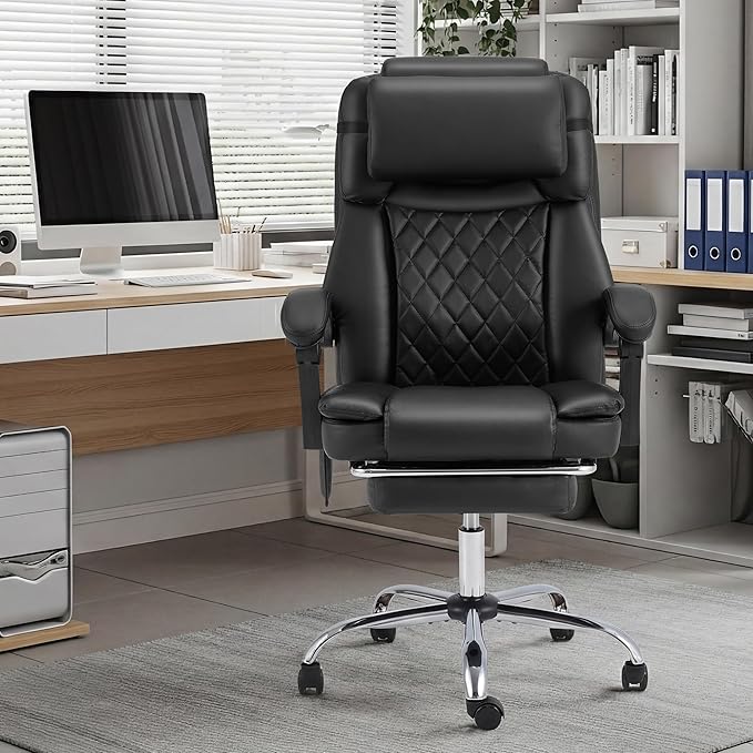 HOMREST 3D Kneading Massage Office Chair with 16 Kneading Nodes & Lumbar Support,Ergonomic Reclining Desk Chair with Footrest & Linkage Armrests,PU Leather Executive Chair with for Home Office (Black)