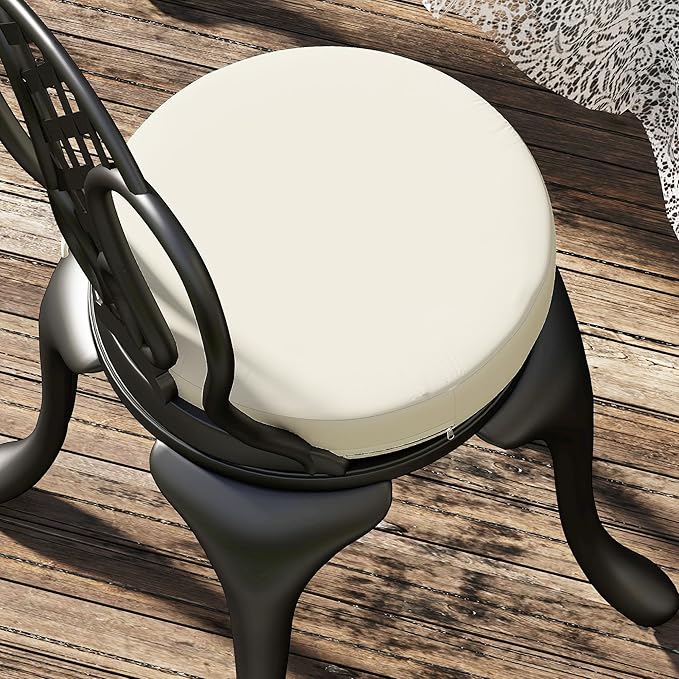 Outsunny Outdoor Bistro Chair Cushions Set of 4 with Machine Washable Cover, 15" x 15" x 3" Thick Round Seat Cushions for Patio Furniture with Ties, Chair Pads for Dining Chairs, Cream White