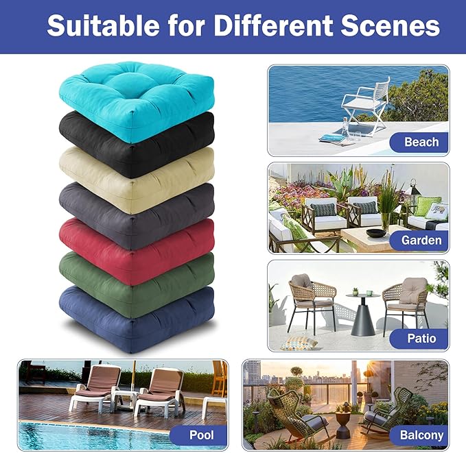 IPYNBAP Outdoor Chair Cushions Set of 4, Patio Chair Cushions with Ties,19x19+5” Tufted Outdoor Seat Cushions, Waterproof Patio Furniture Cushions, Outdoor Dining Chair Pads, Black