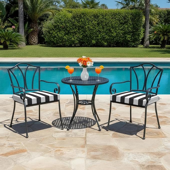 LVTXIII Outdoor Seat Cushions Set of 2 Square Chair Cushions with Ties, Patio Chair Pads for Home Office and Patio Garden Furniture Decoration 22"x22"x3", Cabana Black