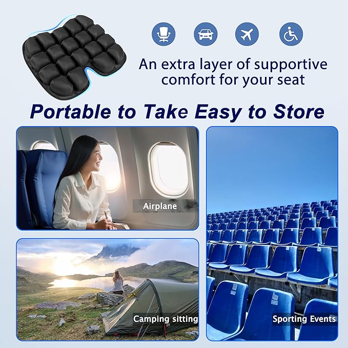 Upgrade Travel Seat Cushion for Airplane,Portable&Adjustable Air Seat Cushion,Coccyx Tailbone Pain Relief Chair Pad,Inflatable Cushion for Wheelchair, Travel,Driving,Office Work (Butterfly)