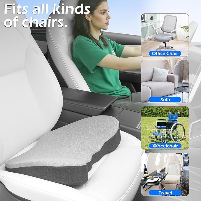 Car Seat Cushion, 2 in 1 Car Seat Cushion or Lumbar Support, Ergonomic Memory Foam Seat Cushions for Car Truck Sedan Home Office, Grey