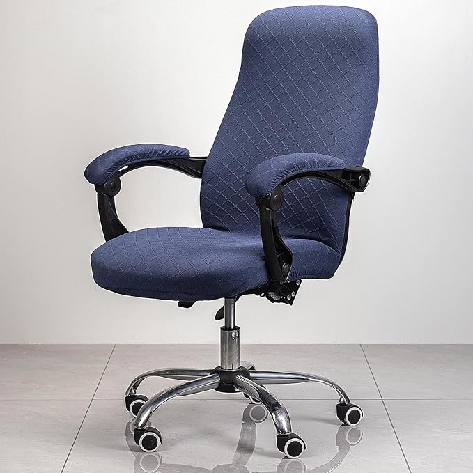 Melaluxe Office Chair Cover with Armrest Covers, Universal Stretch Desk Chair Cover, Computer Chair Slipcovers (Size: L) - Navy