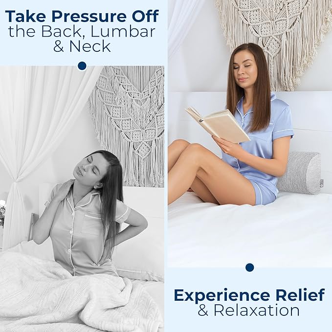 5 STARS UNITED Knee Pillow for Back Sleeping โ Half Moon Bolster Pillow for Legs, Under Knee Pillow for Sleeping on Back, Memory Foam Leg Pillow for Back Pain, Arctic Gray
