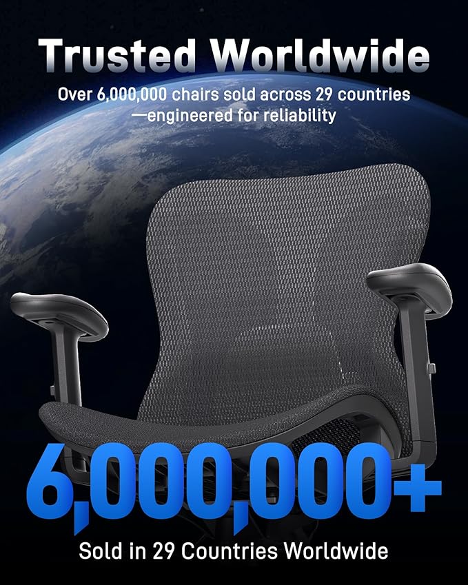 amseatec Ergonomic Office Desk Chair, Comfortable Computer Gaming Chair, Breathable Mesh Back & Seat, Adjustable Armrest, Lumbar Support, Butterfly Design for Home Office (Black)