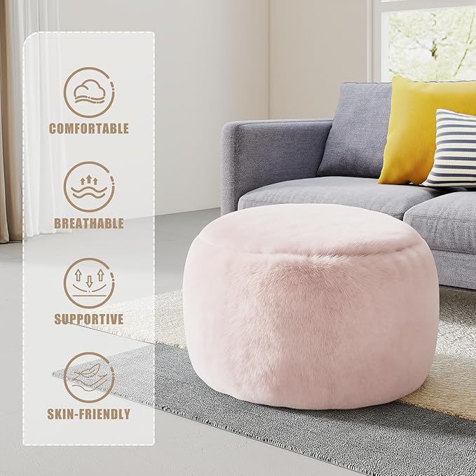 Gericco Round Stuffed Pouf Ottoman for Foot Rest, A Round Modern Foam Filled Poufs, Floor Chair for Living Room, Nursery, Dorm, A Soft Modern Foot Stool Perfect to Rest Your Feet (Pink, 29Inch)