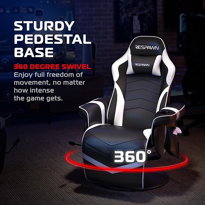 RESPAWN 900 Console Gaming Recliner with Footrest and Lumbar Support - Comfortable Ergonomic Gaming Chair with Headrest, No Wheels, Reclining, Heavy Duty, Racing Style Video Game Chairs - White