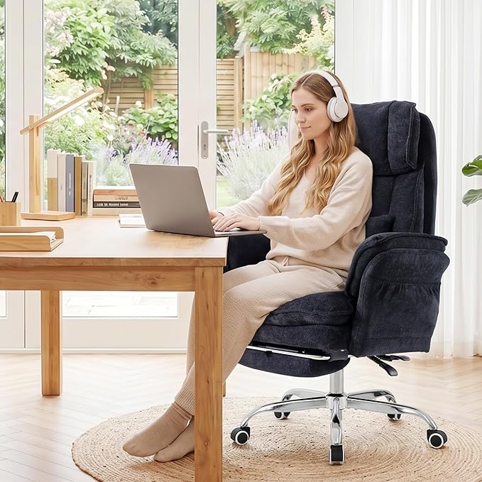 Okeysen Office Chair with Flip Armrests, Big and Tall Office Chair with Foot Rest & Lumbar Pillow, Wide Reclining Desk Chair for Cross Legged Sitting & Pets, Executive Ergonomic Computer Gaming Chair