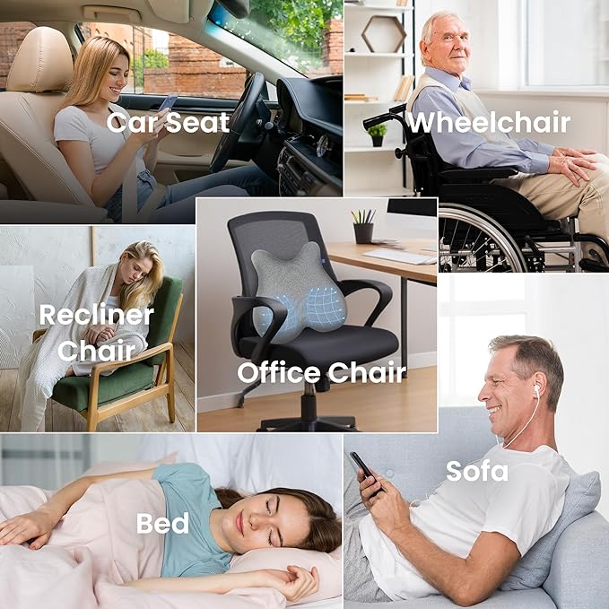 CILI Heated Lumbar Support Pillow for Office Chair, Ergonomic Back Support Cushion with Vibration, Memory Foam Chair Back Massager, Mother‘s Day Gifts for Mom