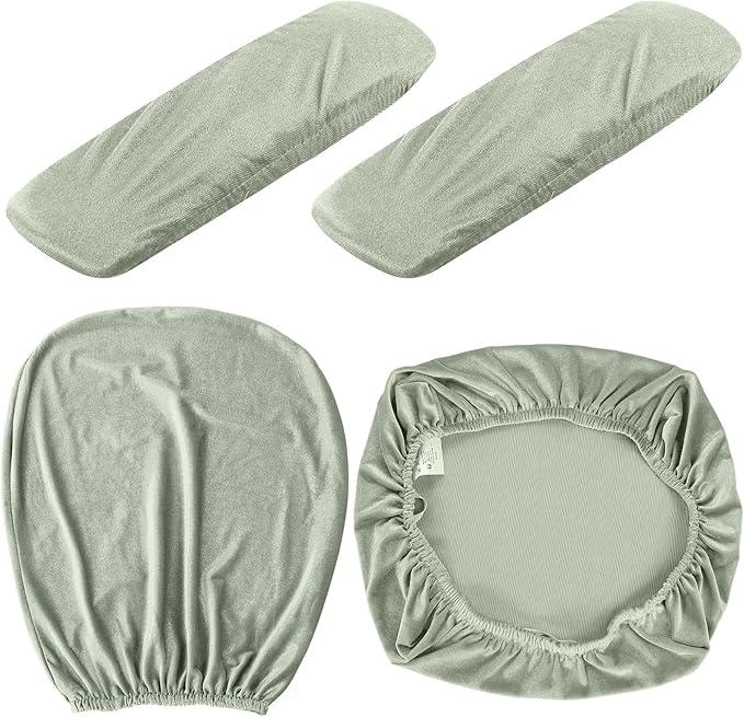 Tallew 4 Pcs Office Chair Covers Set Computer Universal Protective Stretchable Chair Seat Covers Desk Armrest Slipcovers Pads Office Cushion Backrest for Rotating(Bean Green)