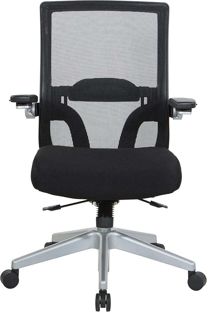 Space Seating 867 Series Adjustable Manager's Chair with Breathable Mesh Back, Lumbar Support and Padded Flip Arms, Black Fabric Seat with Silver Nylon Base