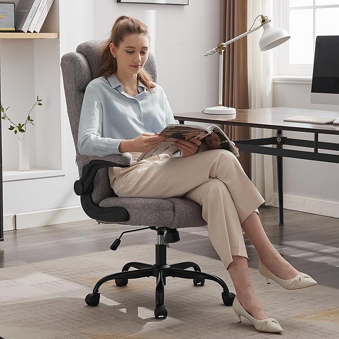 High Back Fabric Office Chair, Ergonomic Computer Desk Chair with Adjustable Headrest & Flip-up Armrests, 120° Tilt Rock Function, 400 lbs Weight Capacity for Home Office & Lumbar Support