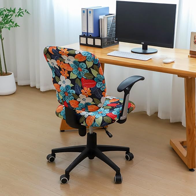 FORCHEER Split Office Chair Covers Floral Two Pieces Stretch Separated Desk Chair Slipcover Washable