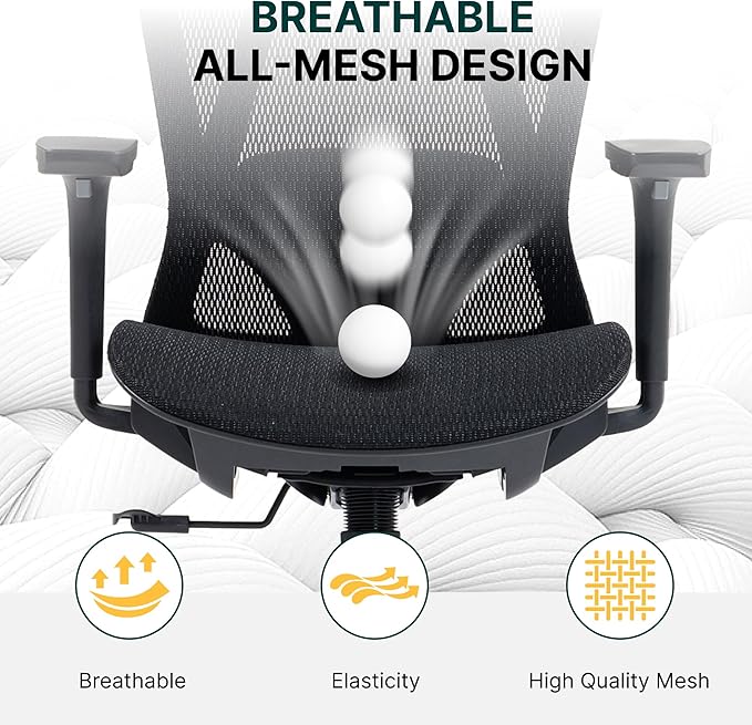 Ergonomic Mesh Office Chair, 3D Adjustable Armrests Desk Chair with 360° Swivel Silent Casters, 90°-120° Reclining Backrest Adjustable Gaming Chair for Home Office