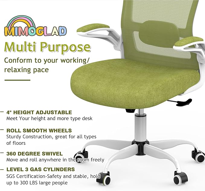 Mimoglad Ergonomic High Back Mesh Office Chair, Adjustable Lumbar Support, Thickened Seat Cushion (Modern, Green Pear)