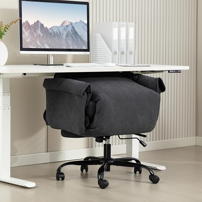 HOMCOM Executive Office Chair Comfy with Foot Rest, Reclining Swivel Computer Desk Chair with High Folding Back, Thick Cushion, Padded Armrest, Adjustable Height, Rolling Wheels, Dark Gray