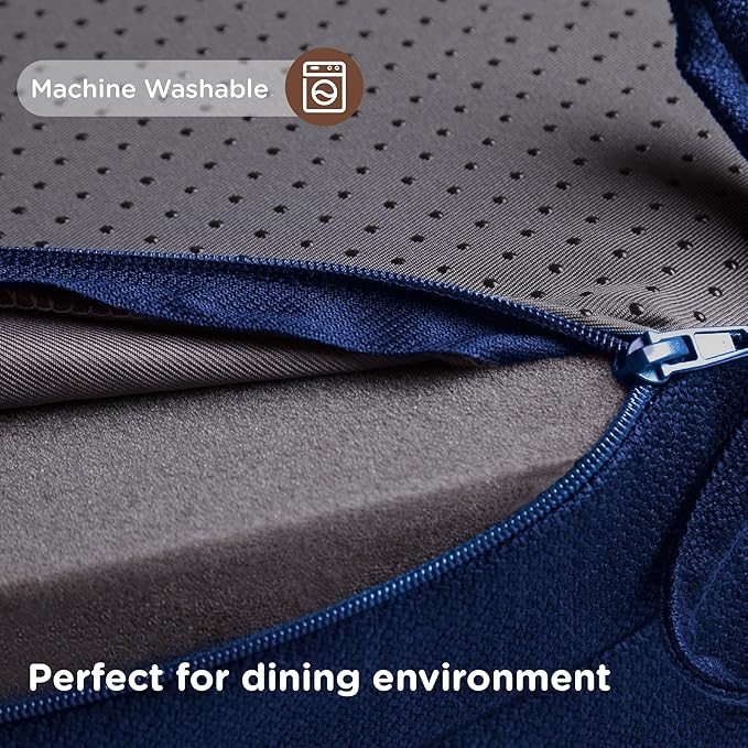Codi Dining Chair Cushions 4 Pack, Thick Chairs Pads for Indoor Kitchen Room - Washable, Non-Slip Memory Foam Seat Cushion with Ties, 16.5"x16.5"x 3.5", Set of 4, Navy New