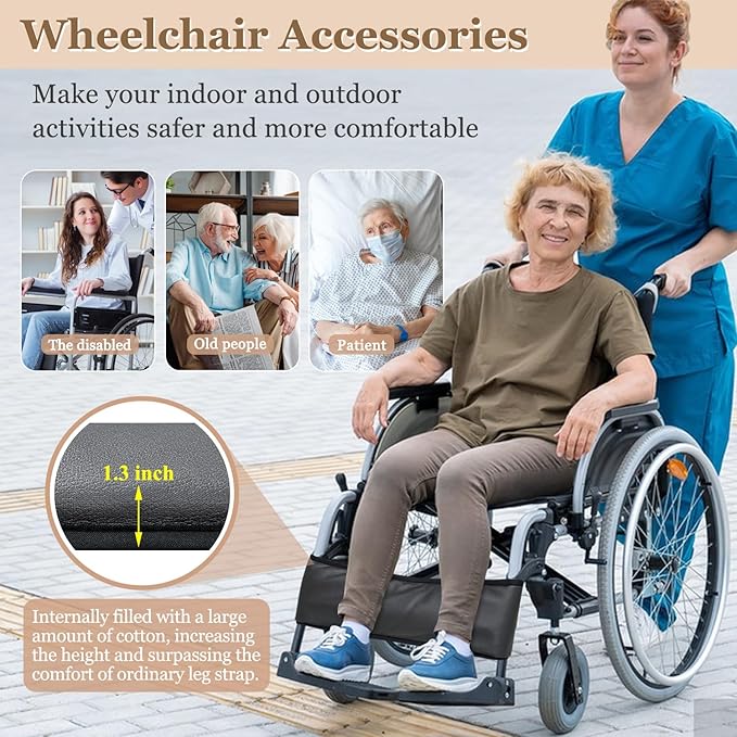 Wheelchair Footrest Belt - Foot Calf Straps Leg Support Safety Feet Rest Belt Transporter Chair Adjustable Disabled Elderly Leg Rest Cushioned Pad to Prevent Feet Slipping-Fill Thick Cotton Leather