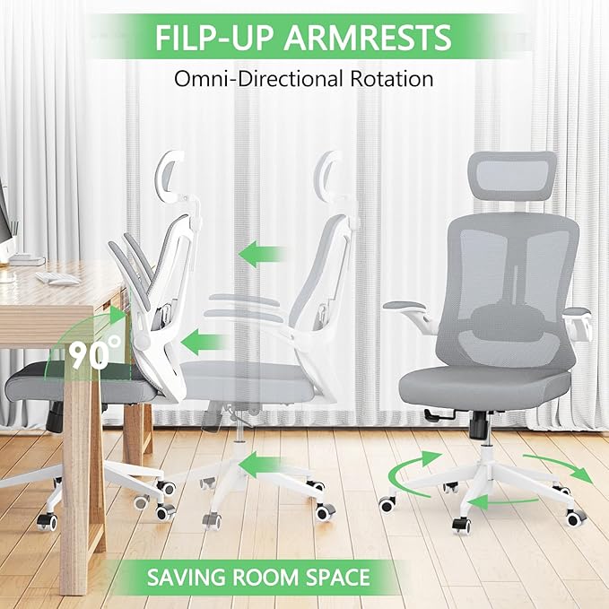 balmstar Ergonomic Office Chair Desk Chair - Mesh Computer Chair with 360° Swivel Wheels, Adjustable 90-130° Recline & Lumbar Support for Home Office, Supports up to 350lbs