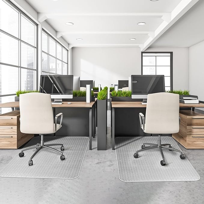 2 Pack Office Chair Mat for Carpets, 48" x 60" Clear Chair Mat for Carpeted Floors, Heavy Duty Under Desk Protector Carpeted Floors Mats, Rolling Computer Floor Mats with Studs for Home and Office