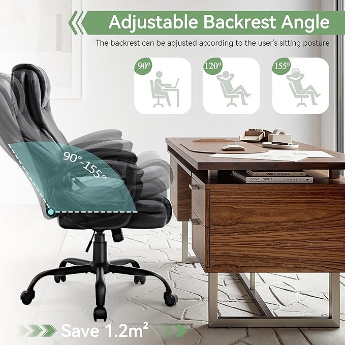 Ergonomic Office Chair with High Back, Comfy Desk Chair, Adjustable Executive Office Chair for Home Office, Big and Tall Computer Chair Heavy Duty, Set of 4, Faux Leather Black