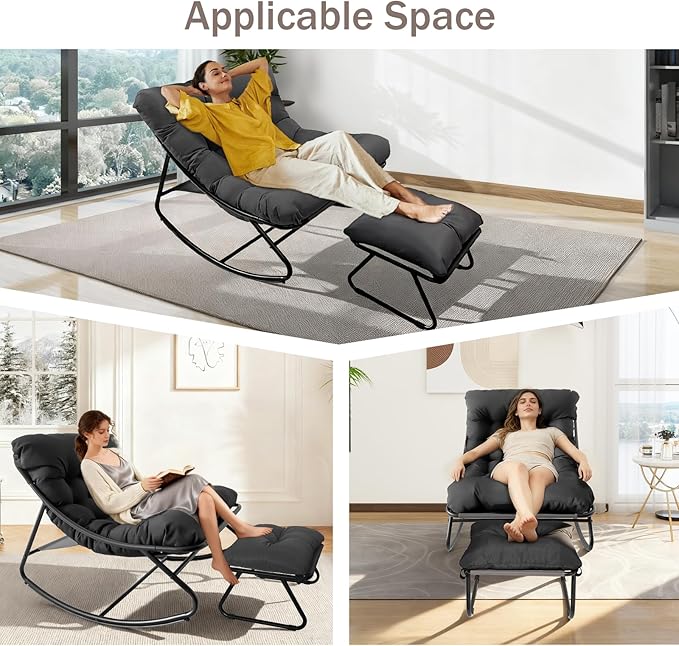 Outdoor Rocking Chair, Rocking Chair with Foot Rest, Comfy Rocker Chairs with Thick Cushion and Frame, Mecedora for Balcony, Living Room, Patio (Grey.)
