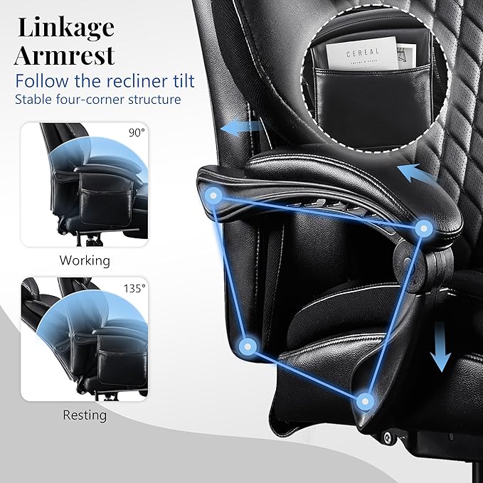 3D Kneading Massage Office Chair, Oversized 600LBS Big and Tall Executive Office Chair with Footrest, Reclining Computer Chairs, Wider Upholstered Seat Ergonomic Desk Chair for Home Office,Black