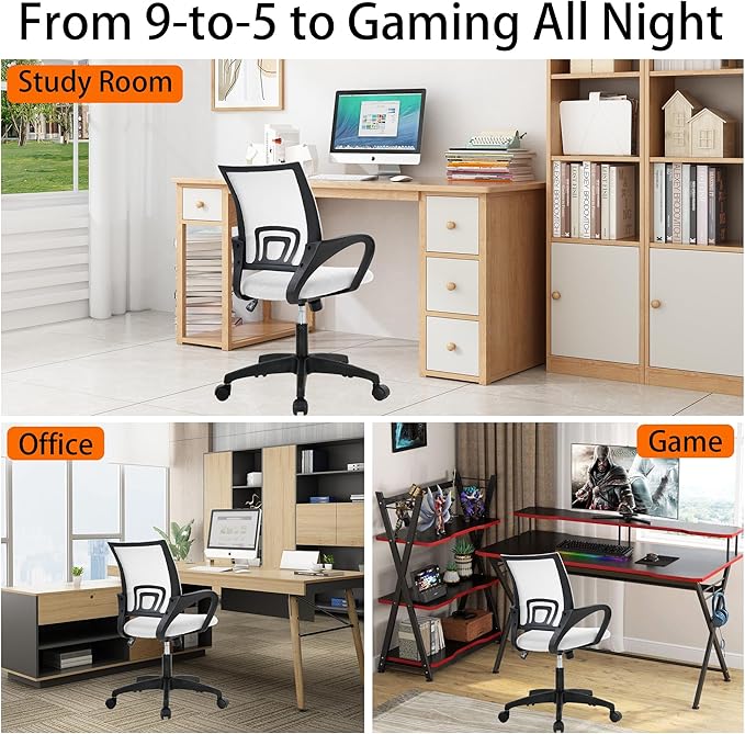 Backrest Office Chair - Ergonomic Mesh Design with Height Adjustable 17.7-20.7", Day Work, PVC Base, White