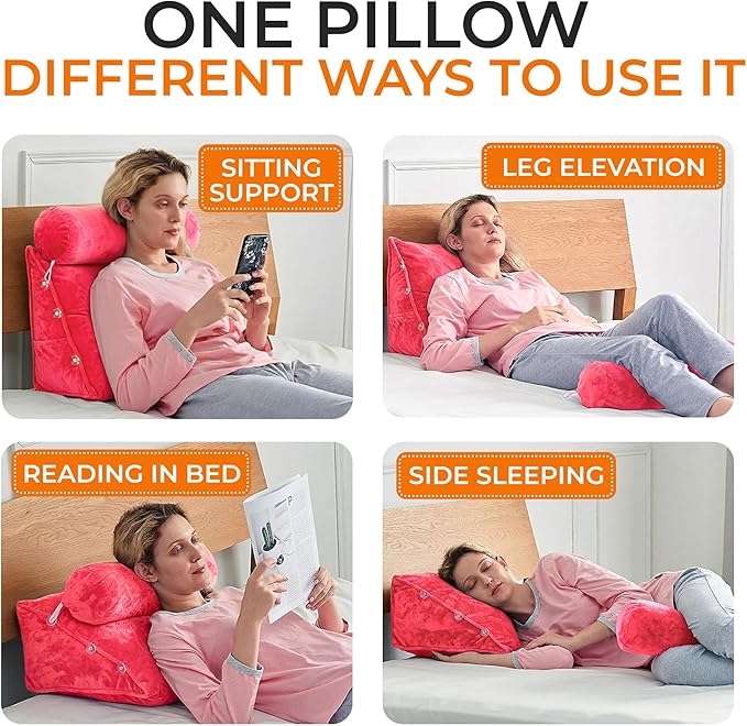 Cheer Collection Reading Wedge Pillow - Adjustable Wedge Reading Pillow with Neck Support, Hollow Fiber-Filled Backrest Pillow for Reading, Gaming, and TV Watching, Hot Pink